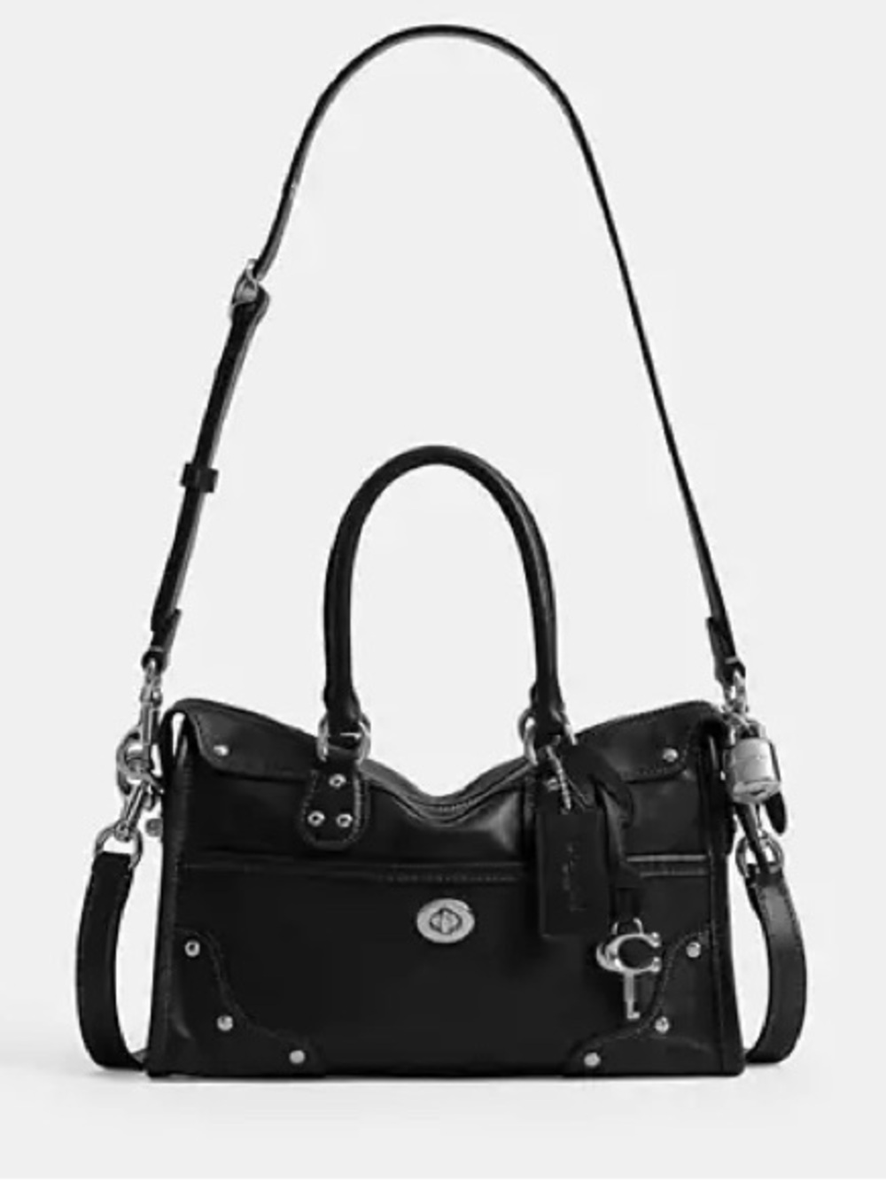 Coach Rhyder 24 Black Glazed Leather Small Crossbody Satchel NWT
